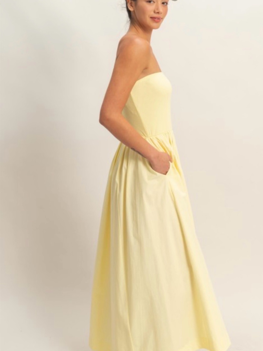 Strapless Maxi Dress in Pale Yellow - Picture 4 of 4
